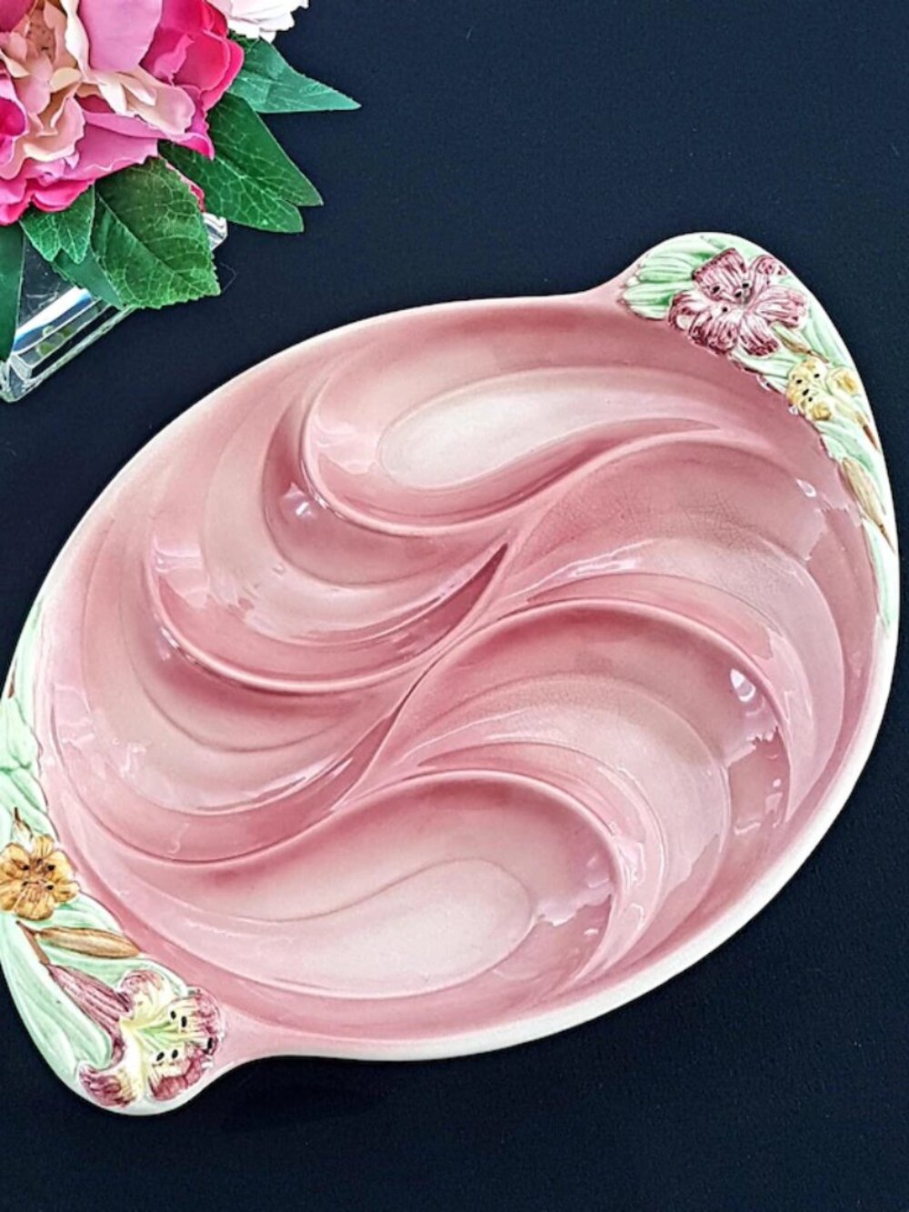 Shorter and Son Rose Bouquet Pink Divided Serving Dish Vintage Made in England
